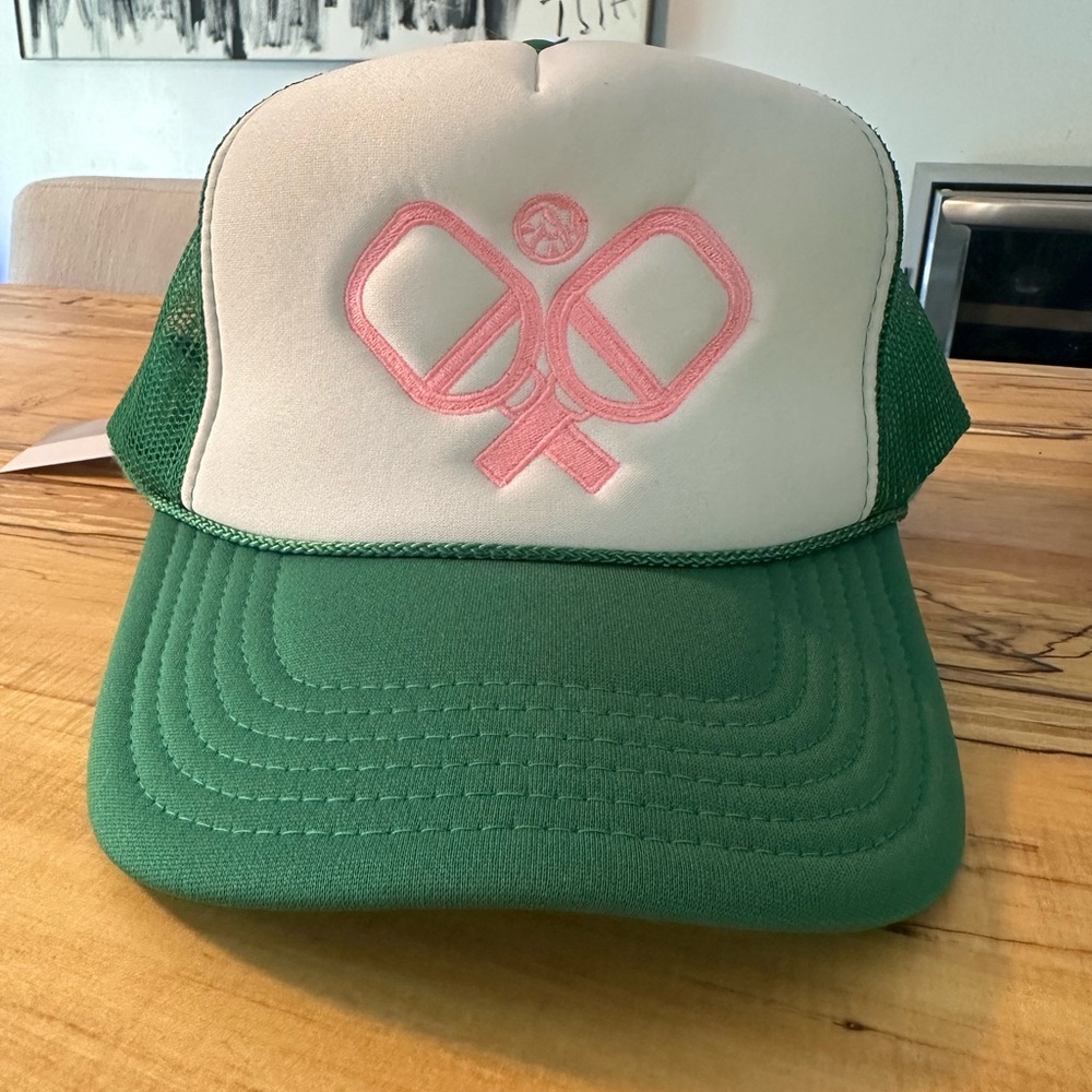 OTTO Green and White Trucker Hat with Pink Logo